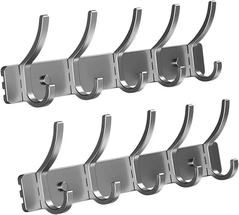 2-Pack Coat Rack Wall Mounted - 5 Double Hooks, Heavy Duty Aluminum, Hat and Coa