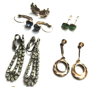 Vintage rhinestone jade Victorian Art Deco Later earring jewelry lot