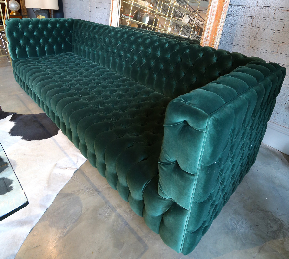 Custom Capitone "Carmen" Tufted Green Velvet Sofa | eBay