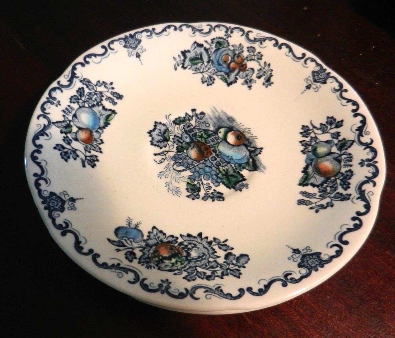 Lot of 3 Masons Ironstone Fruit Basket Blue Multicolor Saucers for Cups VG Cond