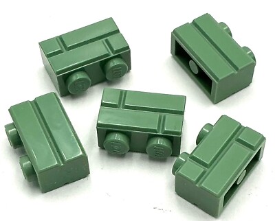 Lego 5 New Sand Green Bricks Building Blocks Modified 1 x 2 with Masonry Profile