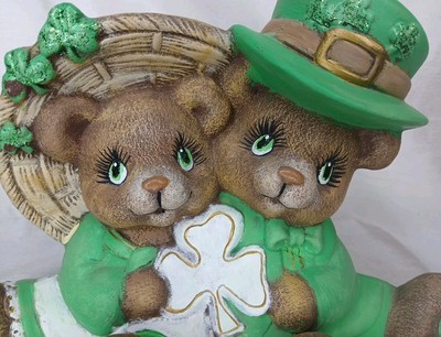 Vtg Saint Patrick's Leaf Clover Luck Of The Irish Cherished Teddies Ceramic Mold