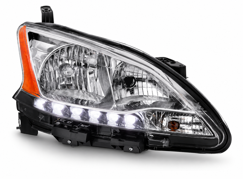 Headlight Passenger Right Chrome Clear Lens LED DRL for Nissan Sentra 2013-2015