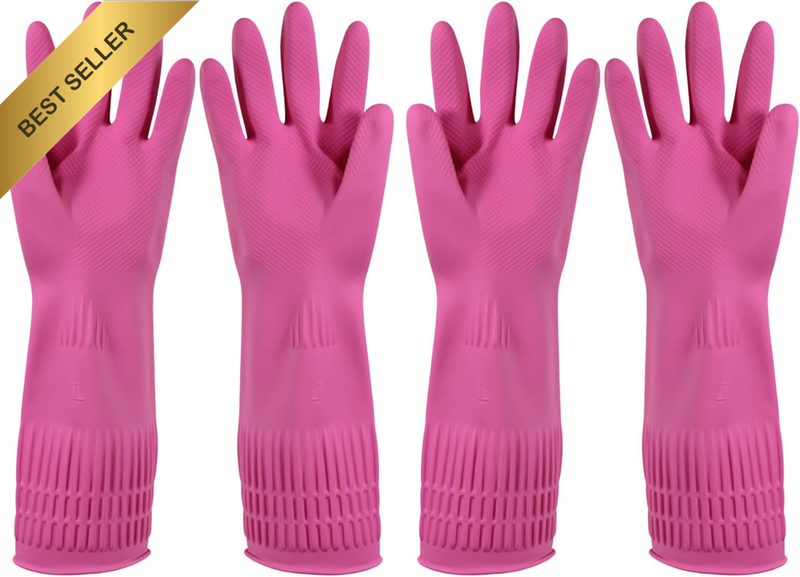 2-Pairs Long Rubber Gloves Dishwashing, Extra-Long Dishwashing Gloves, Thick Cle