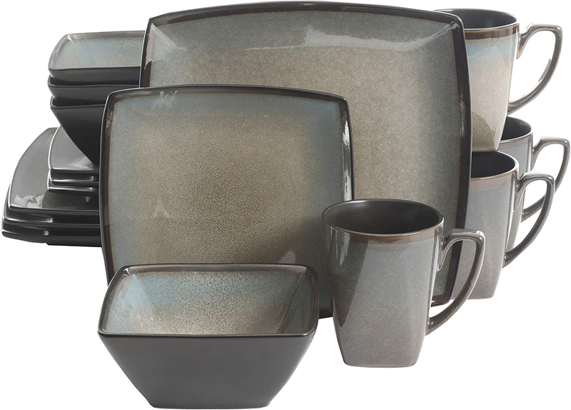 Tequesta Square Reactive Glaze Stoneware Dinnerware Set, Service 4