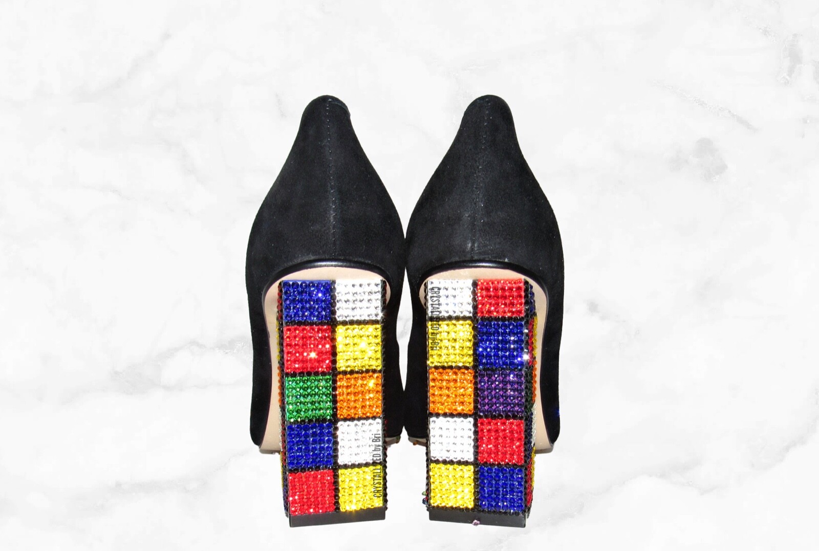 Pre-owned Katy Perry Bling  Heels Caitlin Austrian Crystal Rubik's Cube Bedazzled Custom In Black