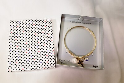 Swarvoski Crystal Fine Gold Plated Cross Charm Bangle bracelet