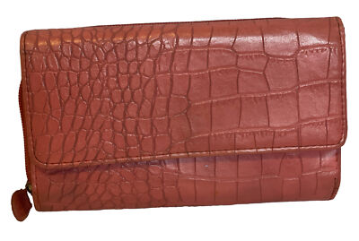 Salmon Red Multi Pocket Clutch Wallet Check Book Card Picture Compartments Large