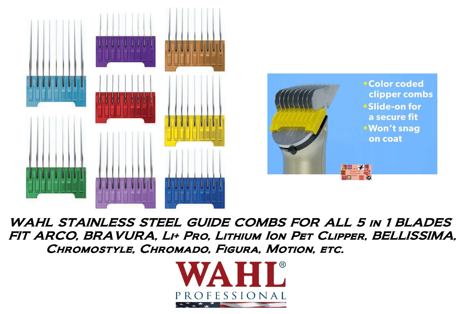 WAHL ブラビューラ+ガイドコームセット 5 in 1 アタッチメント WAHL正規品】5 IN 1 BLADE専用ガイドコーム(8個セット) | 333