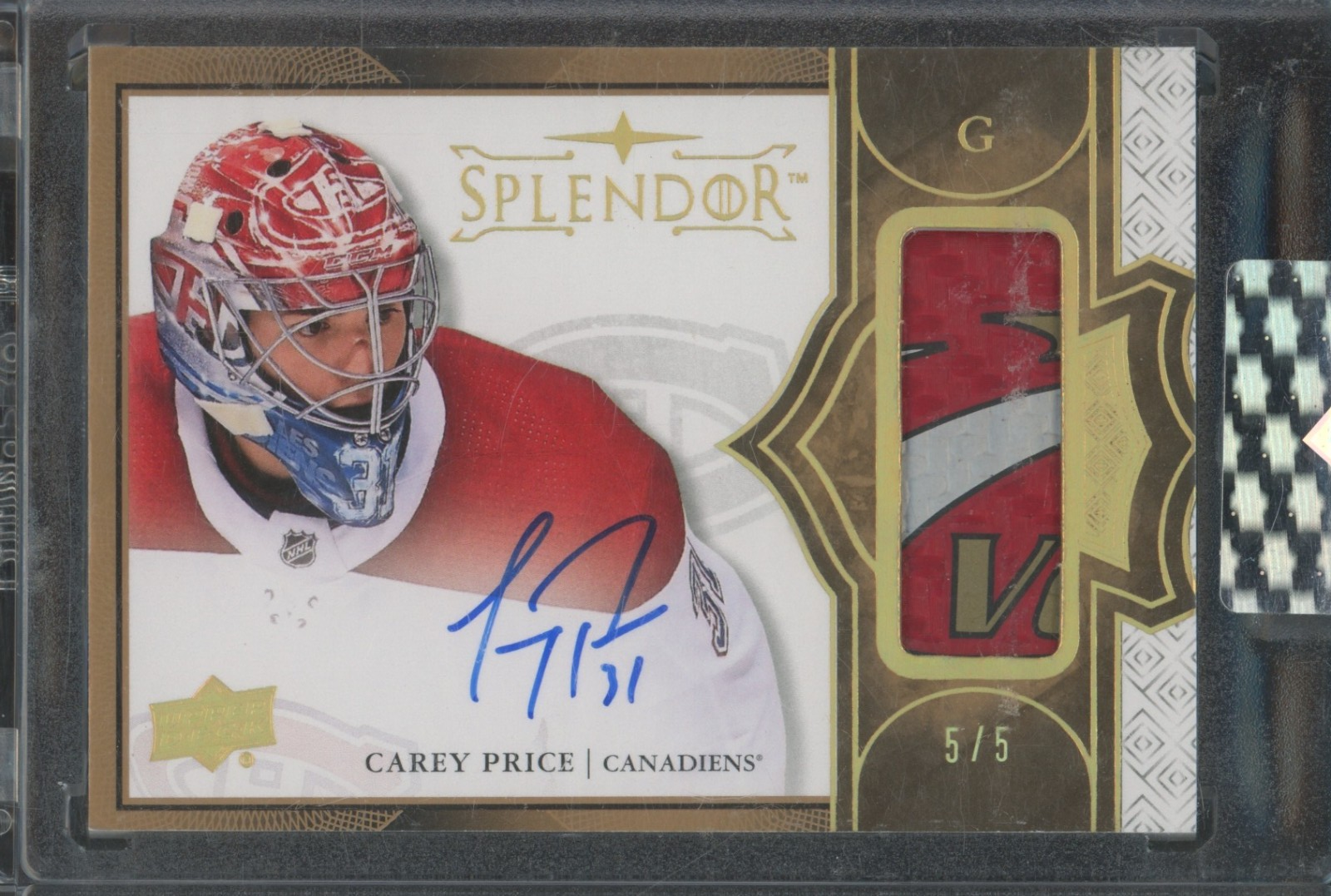 2017 Upper Deck Splendor Gold Game Used Carey Price 5/5 Auto Autograph