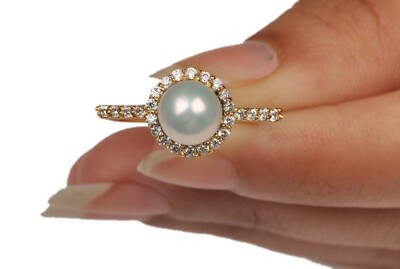 Pre-owned Vt Gmes 14kt Yellow Gold With 3.35ct Natural Freshwater Pearl Igi Certified Diamond Ring