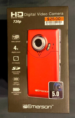 New - Emerson 720p HD Digital Video Camera 4x Zoom 5.0 Megapixel - red