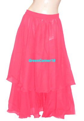 2 Layer Skirts Chiffon Gypsy Double Full Circle Belly Dance Tribal Costume IN