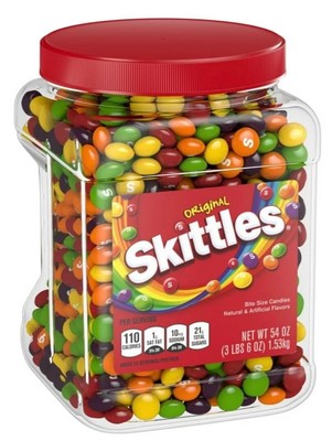 ( 1 ) Original Skittles 54 Oz ounce BULK TUB JAR Bite size Candy 3.6 LBS - NEW