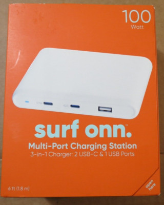 Surf Onn. 100W Multi-Port Charging Station 3-in-1 Charger, 2 USB-C & 1 USB PORTS