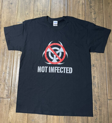 NOT INFECTED T-shirt Zombie Apocalypse Corona Party Funny Sz L