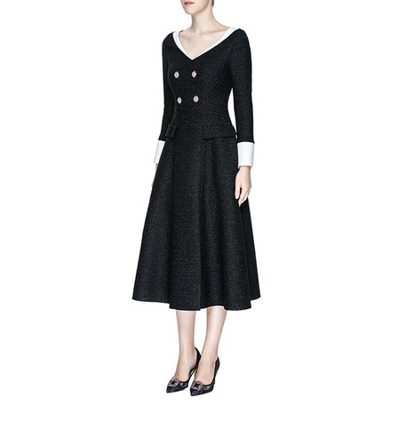Pre-owned Handmade Custom Made To Order V-neck Big Swing Business Party Midi Dress Plus1x-10x L233 In Black