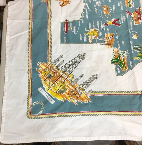 Souvenir TEXAS State Map Cotton Tablecloth Alamo US Navy Oil Cowboy