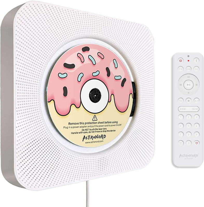 ASTRONORD CD Player with Bluetooth, Wall Mountable Daebak CD Players w Remote Co