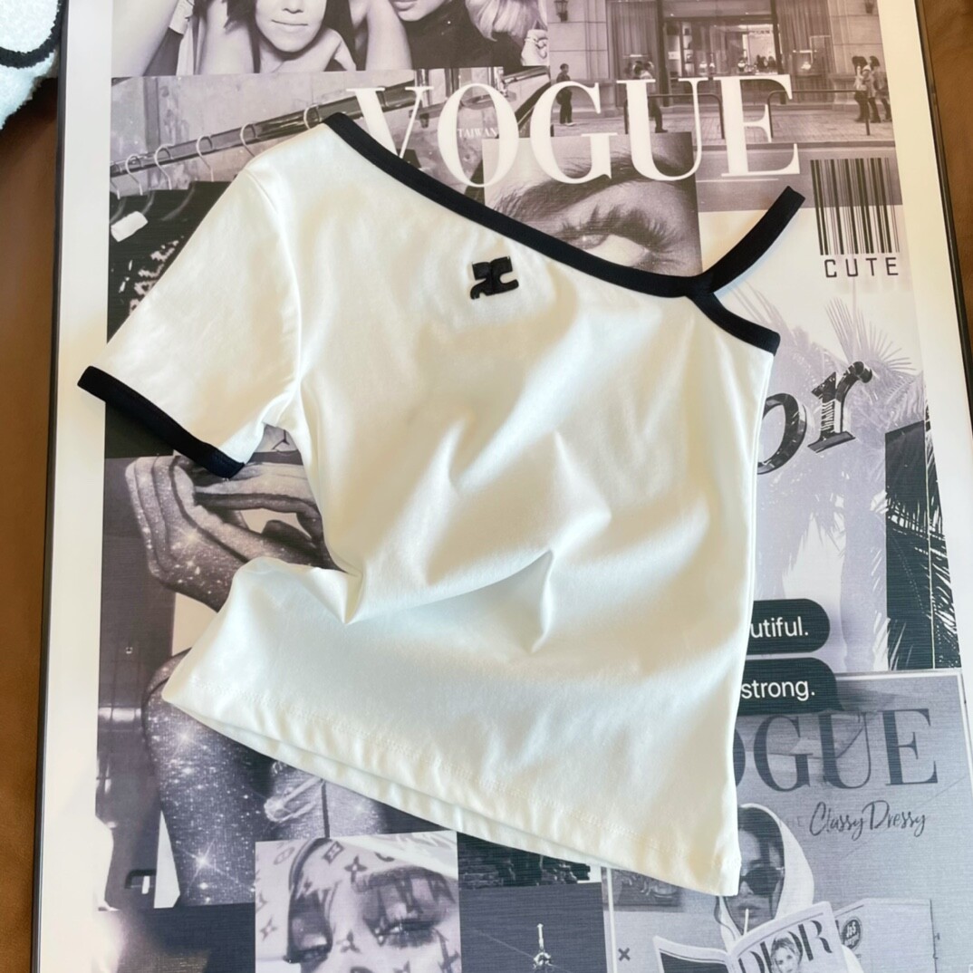 M*♡様 Courreges Cropped T-shirt New Courreges Shirt Slant Shoulder Asymmetric Halter Top