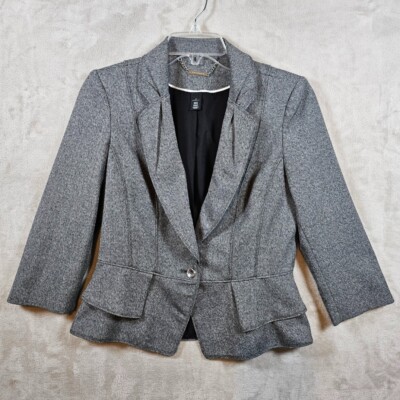 White House Black Market Blazer Womens 6 Gray Casual Workwear Jacket Cropped