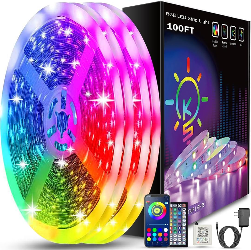 100Ft Led Strip Lights Bluetooth Smart App Control Music Syn