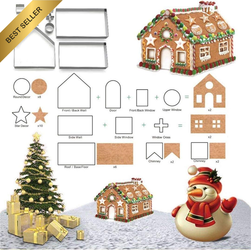 3D Gingerbread House Cookie Cutters 10 Pcs Stainless Steel Baking DIY