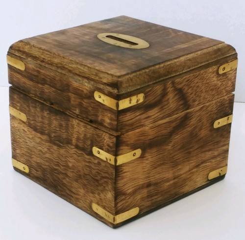 Secure & Safe Money Coin Box Wooden Piggy Bank For Boys Girls & Adults Handmade