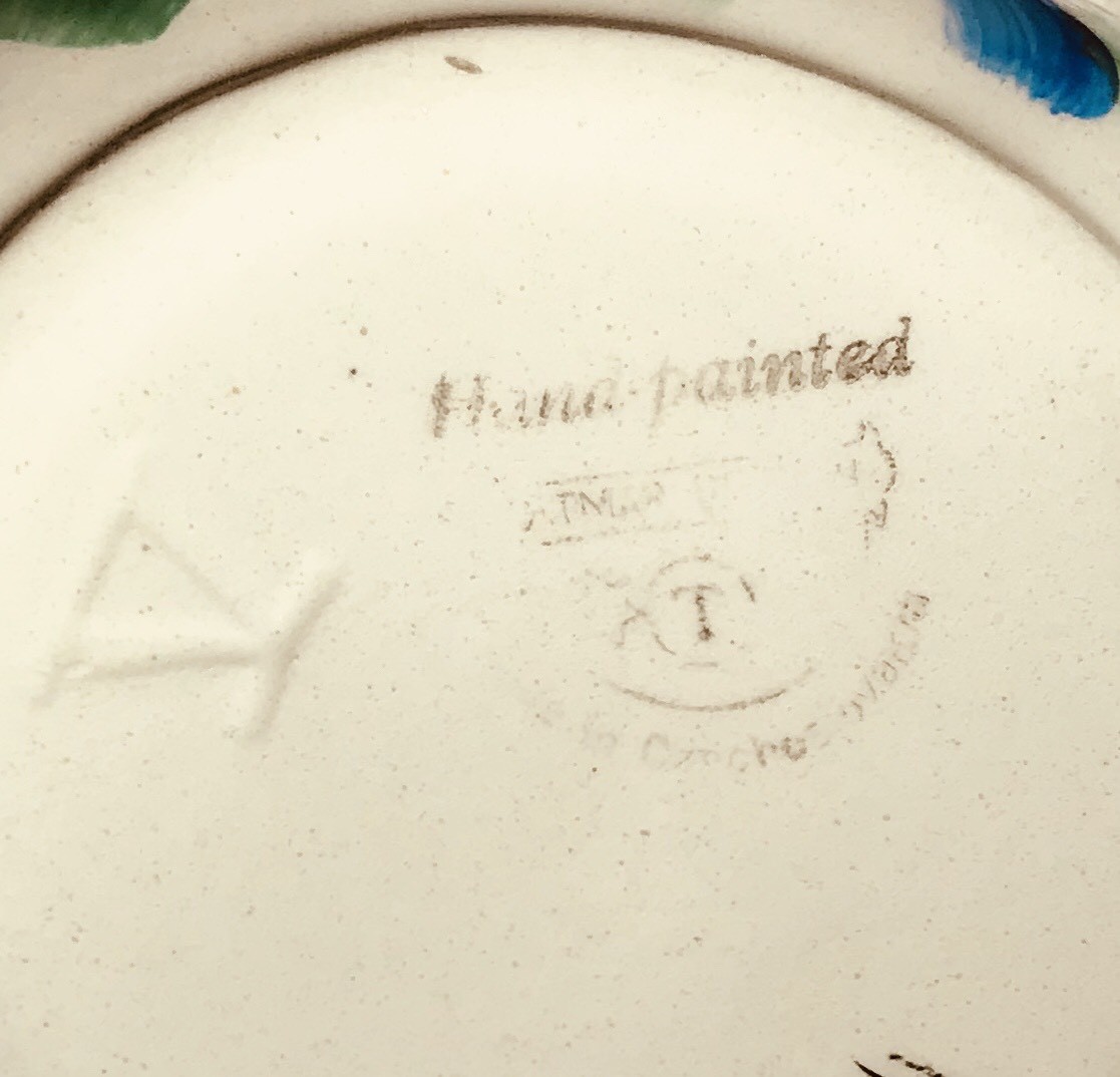 Vintage Czech Hand Painted Ditmar Urbach Floral Art Deco Cereal Dessert Bowl