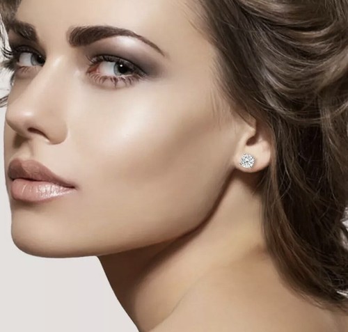 4.00 Ct Round Cut VVS1/D Lab Created Stud Earrings 14k White Gold Screw Back 8mm