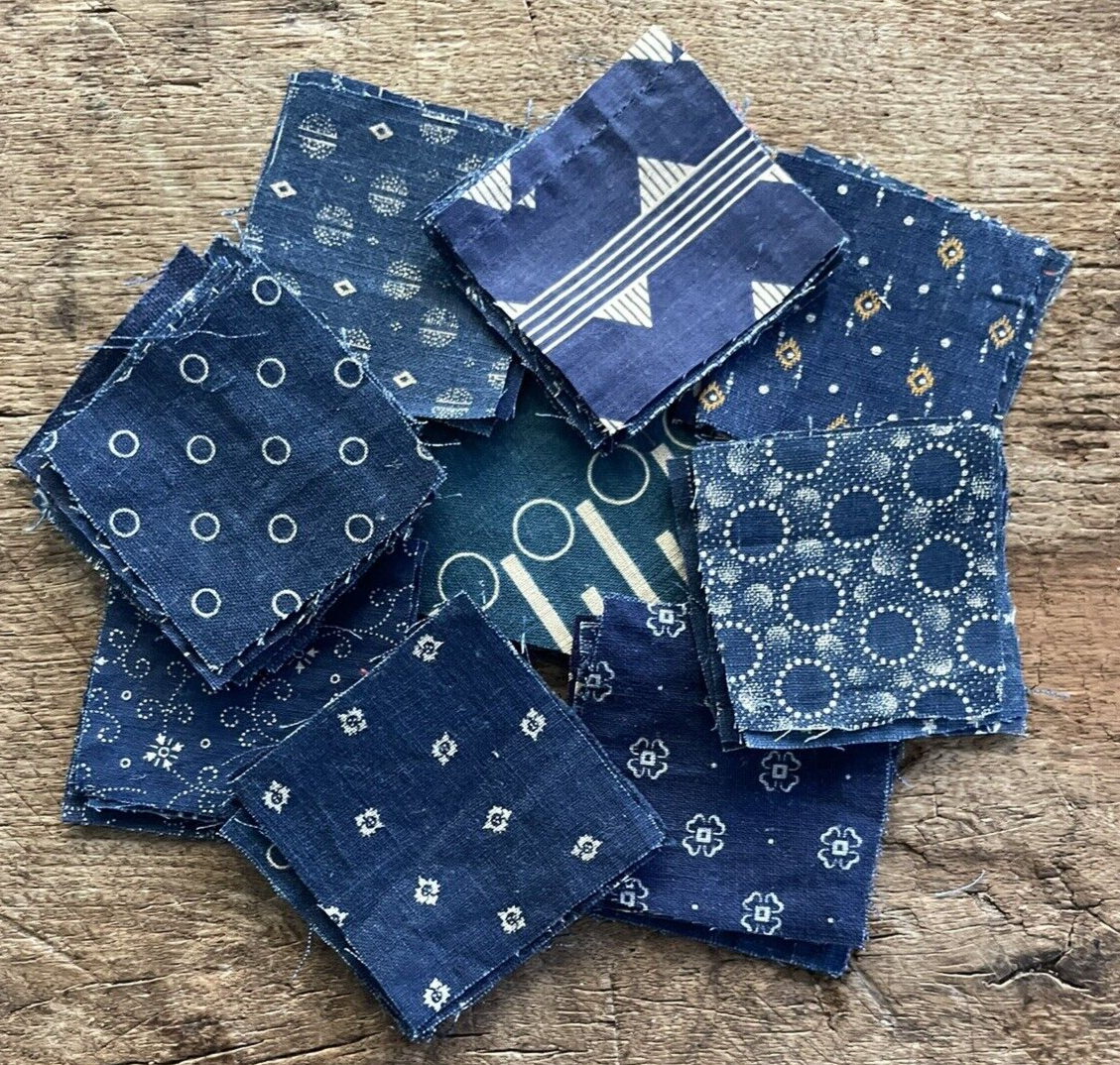 34 Vintage Antique Blue Indigo Cotton Fabric 1800's era Square 2 34 Vintage Antique Blue Indigo Cotton Fabric 1800's era Square 2