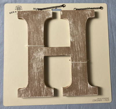 Bee & Willow Home Monogram Letter H Wood & Whitewash NEW
