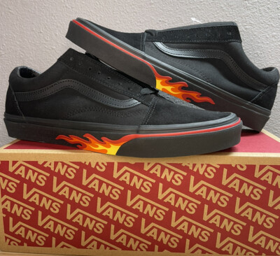 Vans Old Skool Skate Shoes Black Flame Wall  Off The Wall  Men s SZ 7.5 New!!