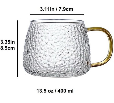 Matissa 6 pcs Glass Coffee Mugs 400ml/13.5oz. Clear Textured Glass Coffee Cups