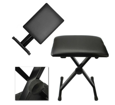 Piano Keyboard Bench Adjustable Padded Piano Bench X-Type Stool Seat Black