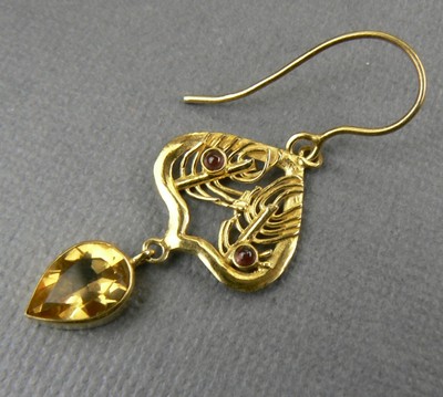 CITRINE & Garnet 18K Gold over SILVER Dangle Earrings