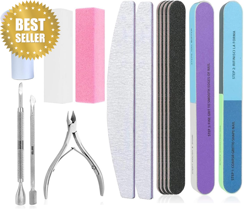 Nail Care Tool Kit, 14 Pcs Nail File Set Buffer Block Sponge Polished, Cuticle N