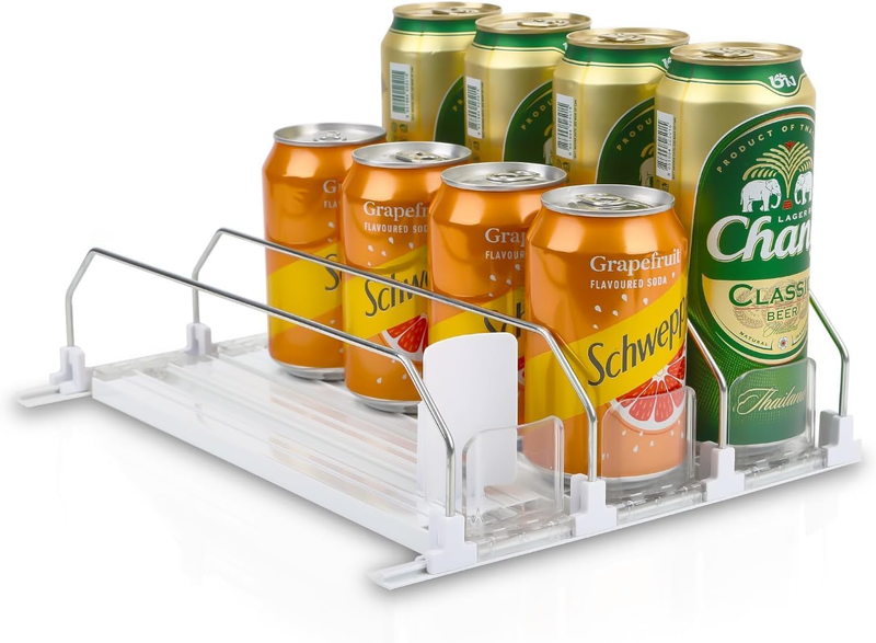 Drink Organizer for Fridge, 3 Rows Double Spring Loaded Pusher Glide and Adjusta