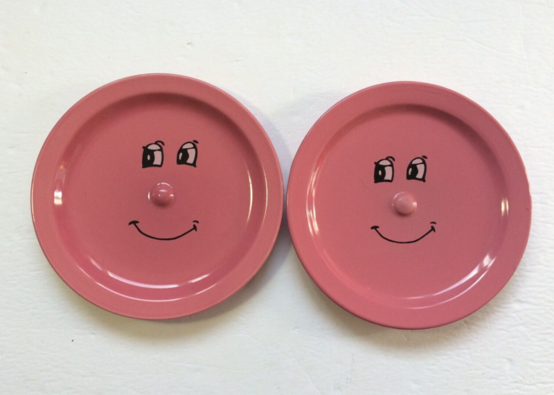 Funny Smiling Face Dinnerware Plate Set of 2 Pink 3D Protruding Nose Ceramic