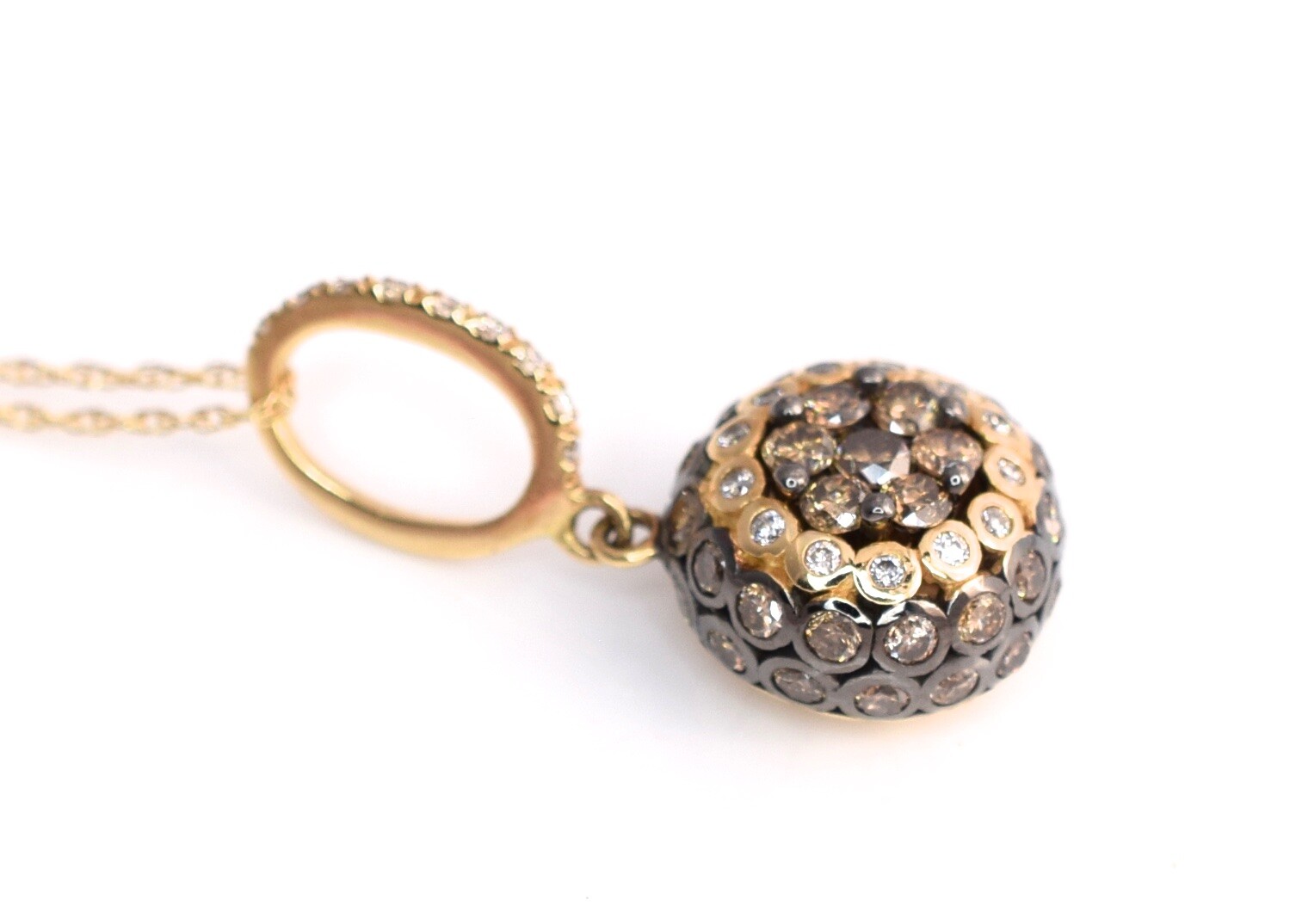 Pre-owned Le Vian Levian Necklace Chocolate Diamonds Pendant 0.86ct Cluster Button 14k Yellow Gold