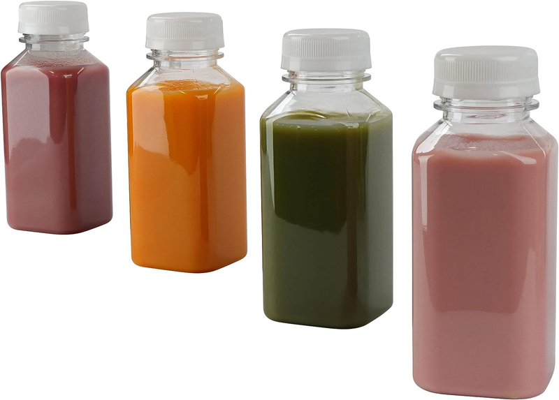 Small Plastic Juice Bottles with Caps - 100Pk 8Oz Mini Water Bottle Containers E