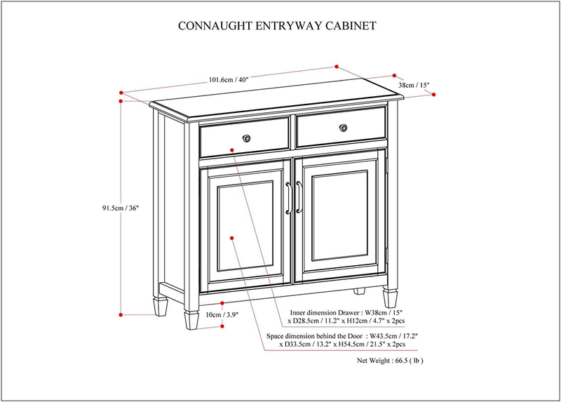 Connaught Solid Wood 40 Inch Wide Traditional Entryway Storage Cabinet in Fog Gr