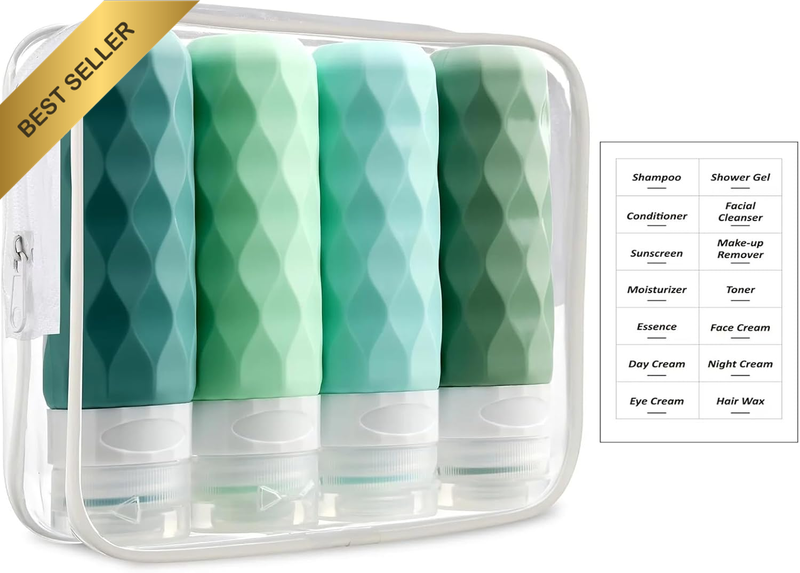 Silicone Travel Bottles Set with Labels, 90 Ml Travel Bottles Set with Clear Zip