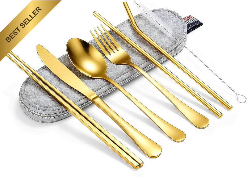 8 Pack Travel Cutlery Set, Portable Camping Utensils Stainless Steel Silverware