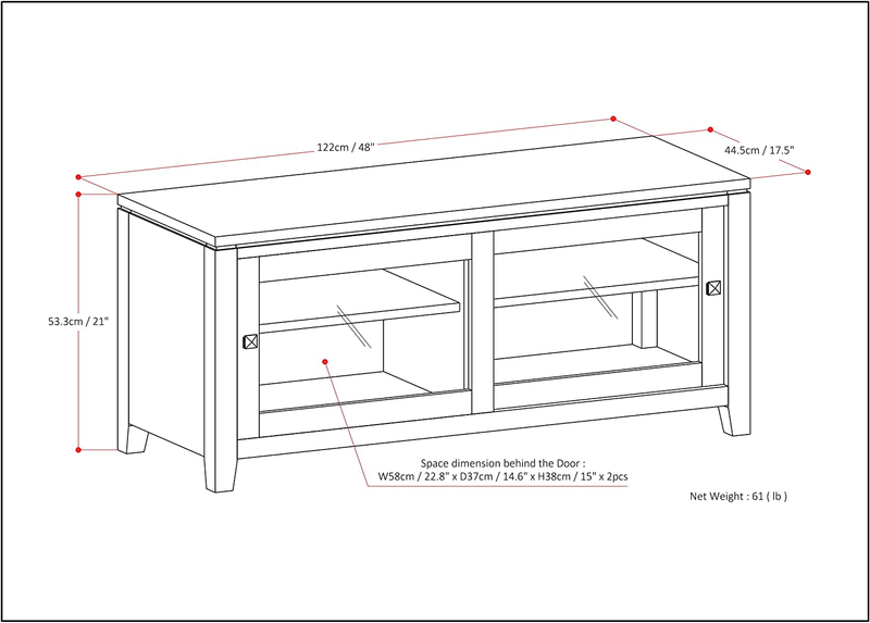 SIMPLIHOME Cosmopolitan SOLID WOOD 48 Inch Wide Contemporary TV Media Stand in B