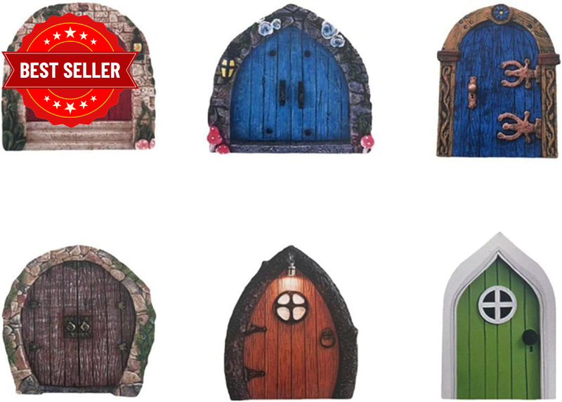Wooden Fairy Garden Door Ornaments, 6 Pcs Fairy Garden Ornaments Outdoor Decor W