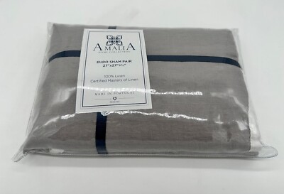 NEW Amalia Home Collection Novo Stonewashed 100% Linen Euro Shams Set of 2