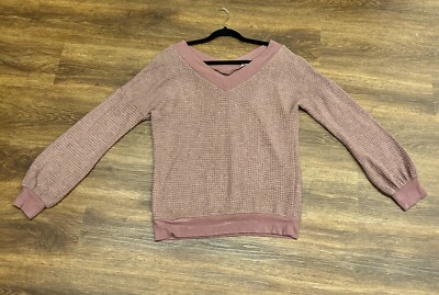 La Miel Medium V Neck Top Blouse Shirt Waffle Knit Long Sleeve Sweater Boutique