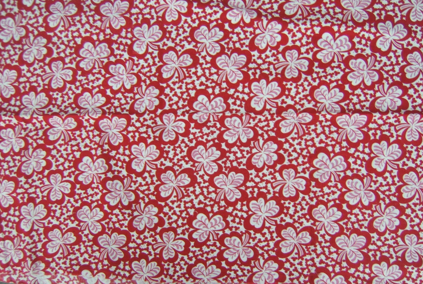 Vintage Cotton Fabric Red Clover Leaves ~ 43.5