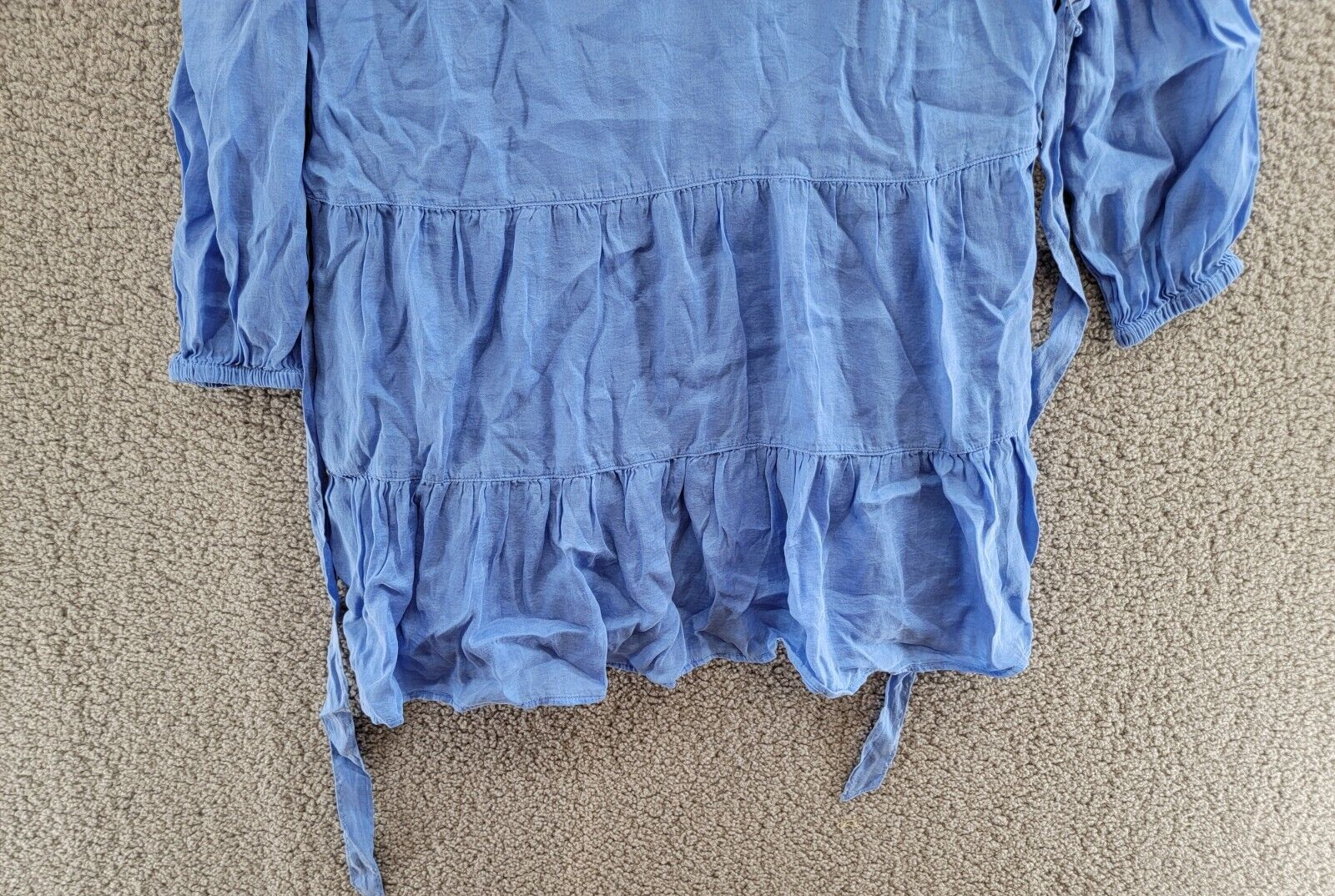 Bella Dahl Tiered Mini Dress Women's S Pacific Sea Crew Neck Back Button L/S - Picture 4 of 17